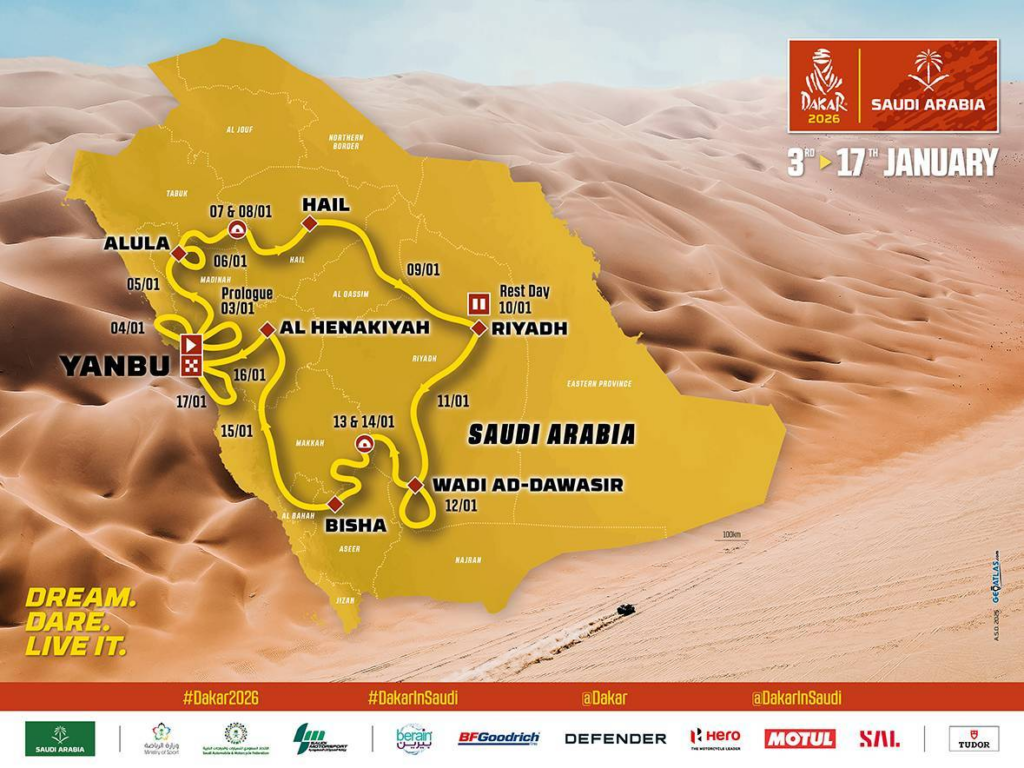 Plan des étapes du Dakar 2026 avec lien vers le site officiel